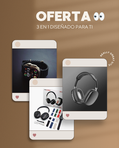 AURICULARES P9/ RELOJ ULTRA2/ 7 CORREAS
