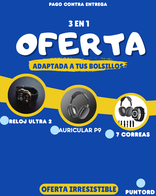 AURICULARES P9/ RELOJ ULTRA2/ 7 CORREAS